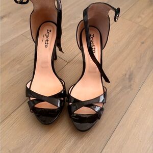 Repetto Glossy Black Strappy Heels